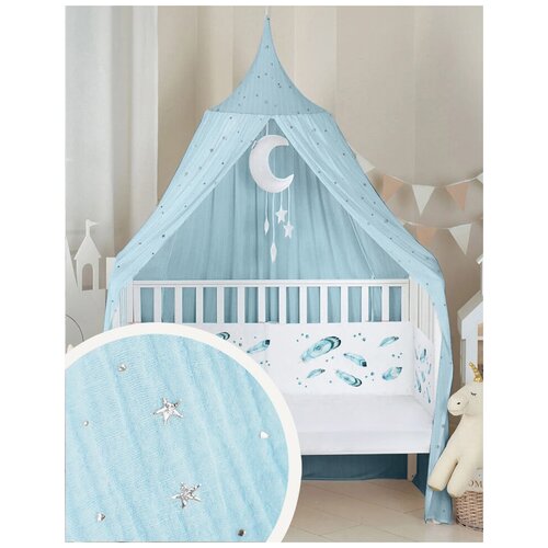 Шатер игровой/Балдахин на детскую кроватку (Голубой_серебро)