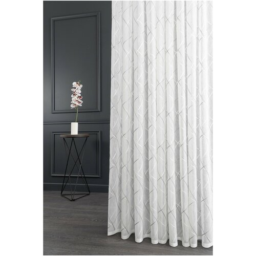 Тюль-вуаль PEORA под лён с вышивкой E8169-C5 Вуаль Белая с серой вышивкой 300*260