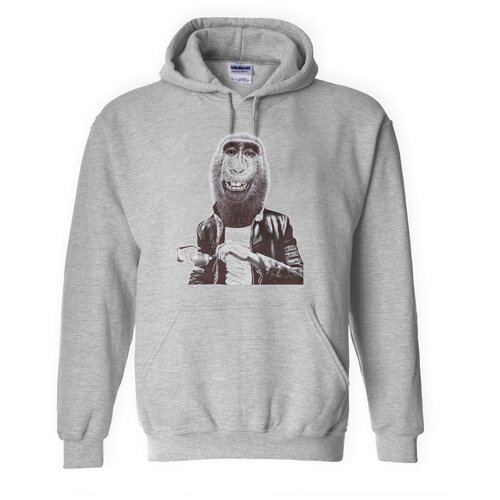 фото Толстовка худи серые coolpodarok обезьяна в кожаной куртке