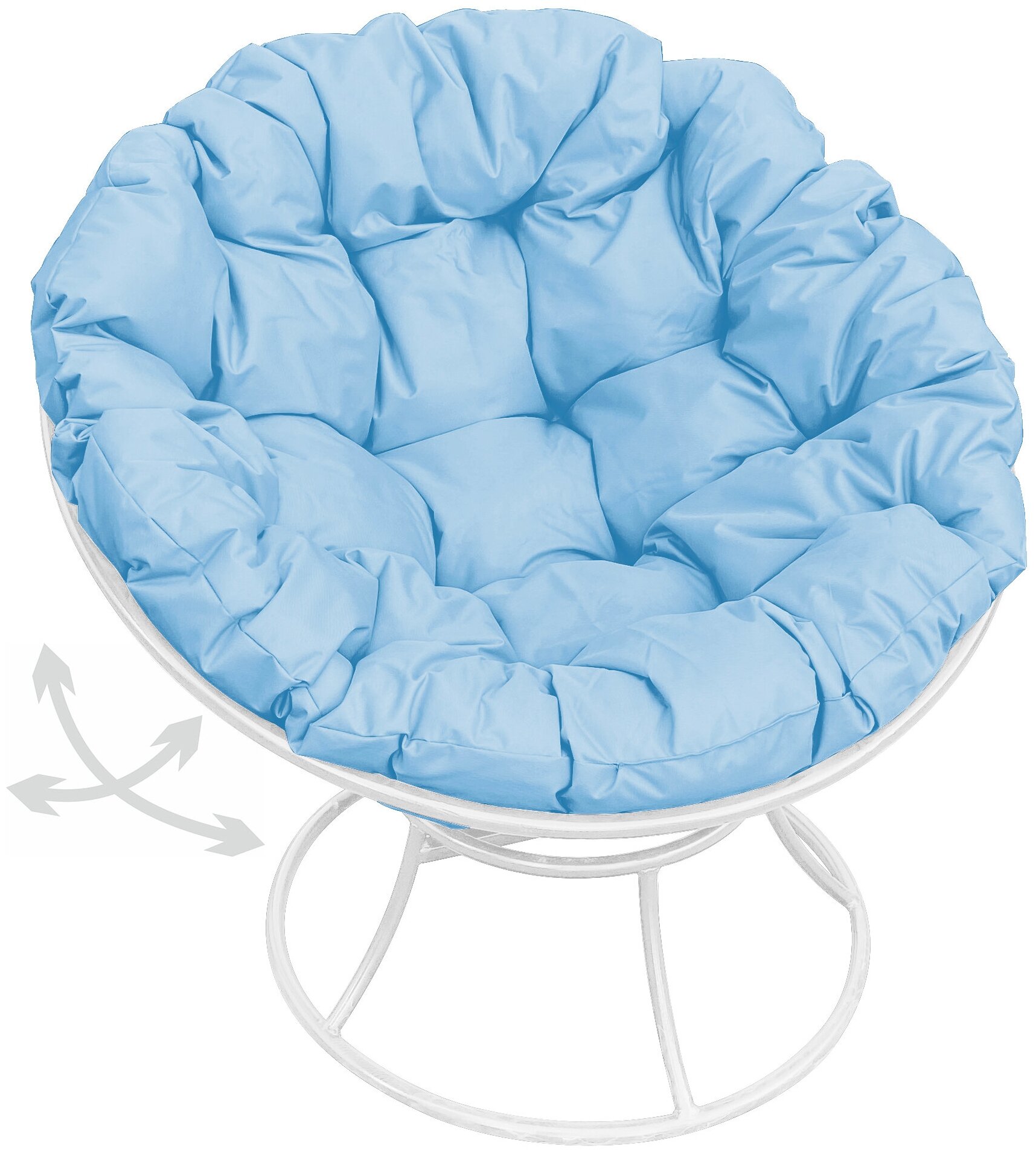 Кресло M-Group папасан пружинка белое, голубая подушка - фотография № 1