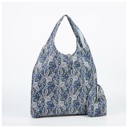 фото Сумка складная, отдел на кнопке, водонепроницаемая, цвет синий/бежевый нет бренда