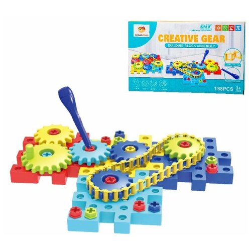 Развивающий детский конструктор/ Шестеренки/ Развивающая игрушка для детей/ 188 деталей