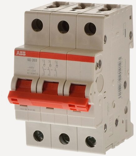Изображение товара Рубильник ABB 3-полюсный SD203/40 рычаг красный 2CDD283101R0040