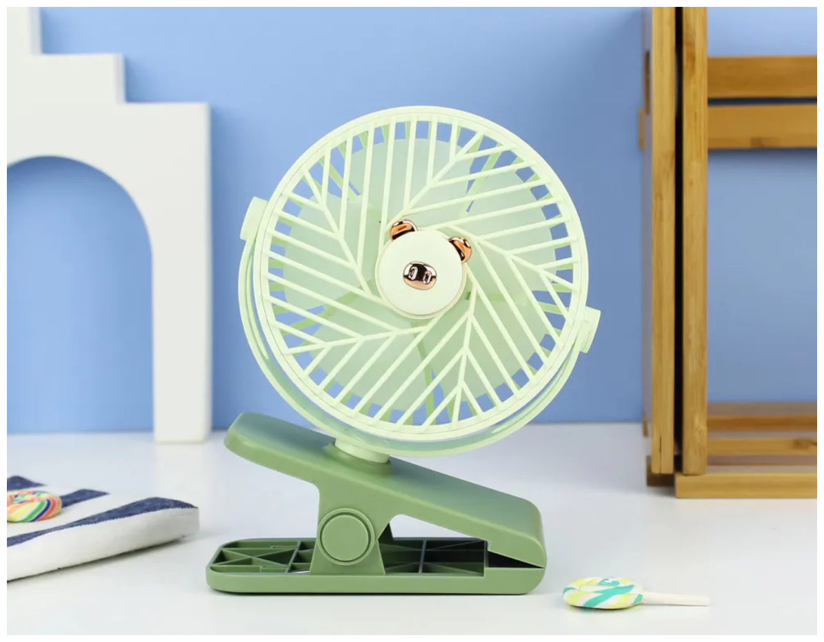 Вентилятор настольный портативный с прищепкой светодиодный 3 скорости для дома и офиса