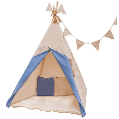 Палатка VIGVAM shop стандартный вигвам льняной с цветными шторками полный комплект, бежевый вигвам льняной