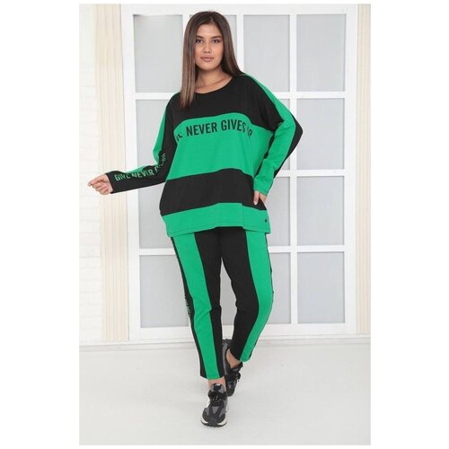 фото Костюм брючный оверсайз munna woman collection цвет черный с зеленым