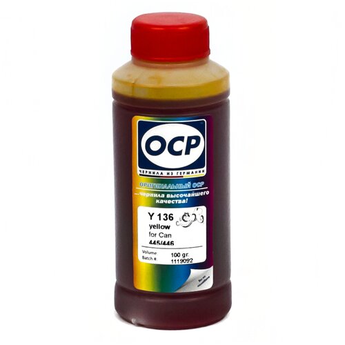 Чернила OCP Y136 желтые водорастворимые для картриджей Canon CL-446 и CL-446XL 100мл. чернила inko pg 445 cl 446 для canon pixma mg2440 mg2540s mg3040 ip2840 mg2540 ts3140 ts3340 tr4540 mg2940 mg2545s mx494 ts304 ts204