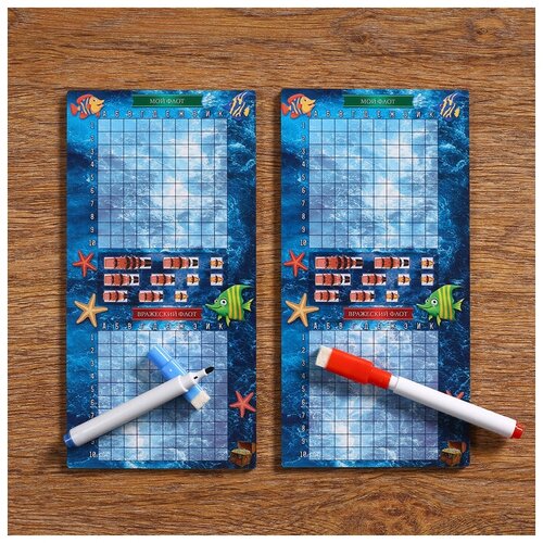 фото Настольная игра морской бой "на дальних берегах", 2 стираемых маркера, 2 игровых поля время игры