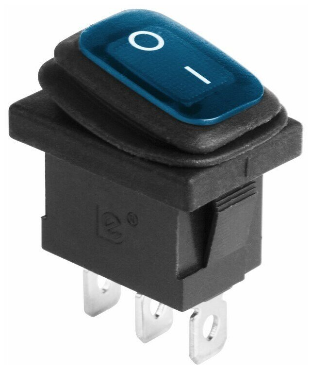 фото Выключатель клавишный 250V 6А (3с) ON-OFF синий с подсветкой Mini Влагозащита Rexant, 1шт