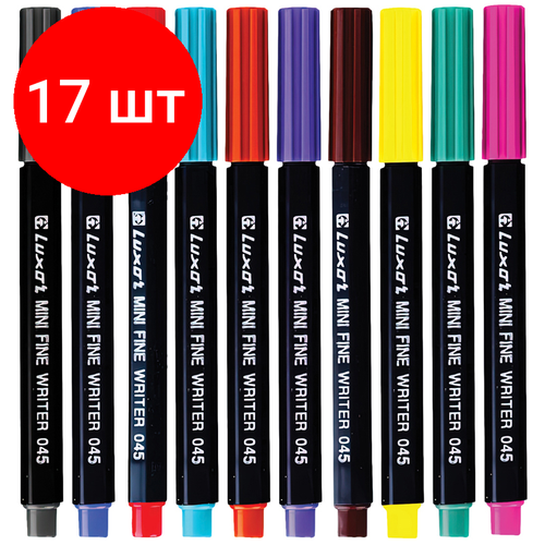 Комплект 17 шт, Набор капиллярных ручек Luxor Mini Fine Writer 045 10цв, 0.8мм, европодвес