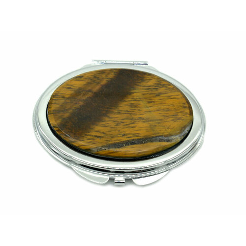 Карманное зеркальце с накладкой из тигрового глаз овальное серебристое 2150₽