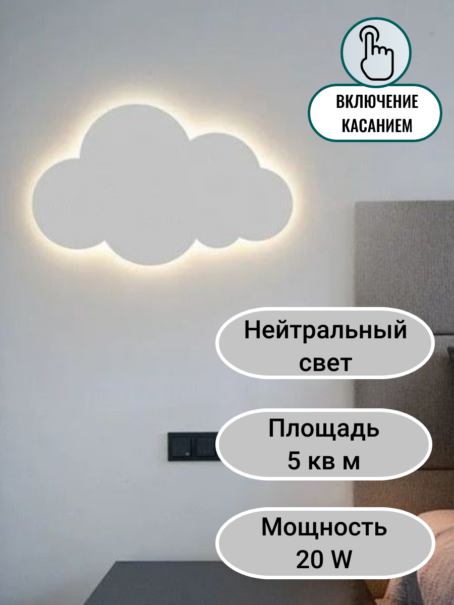 Настенный светильник детский Бра Облако Белое c Регулировкой света 30 см
