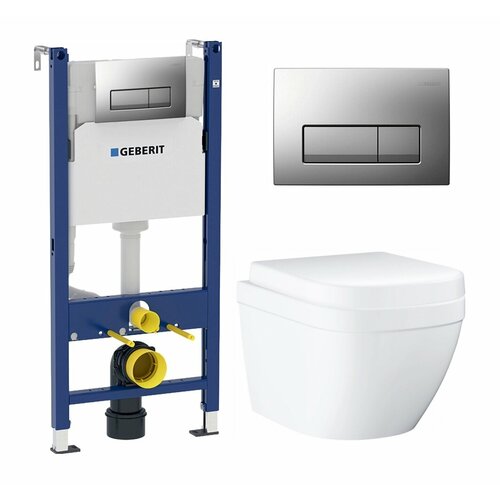 Комплект 3 в 1 инсталляция Geberit Duofix UP100 + Унитаз подвесной Grohe Euro Ceramic 39206000 + кнопка хром матовый комплект 3 в 1 инсталляция geberit duofix унитаз подвесной grohe euro ceramic 39206000 кнопка черная глянцевая