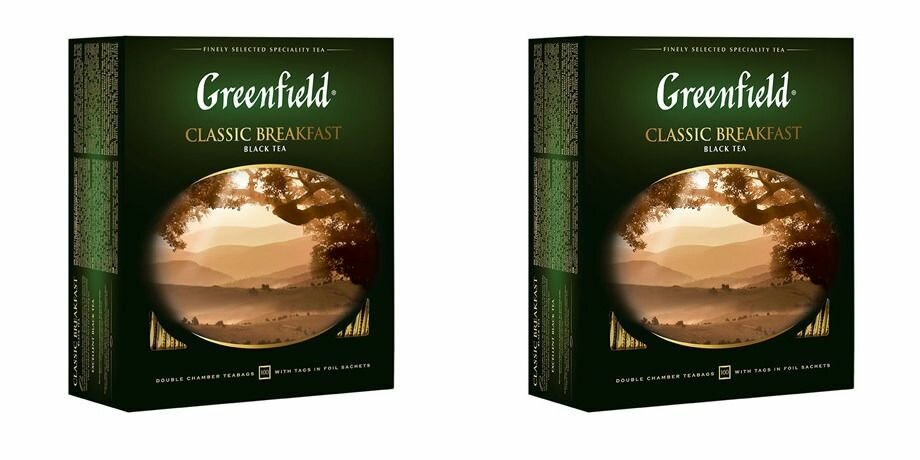 Greenfield Чай черный в пакетиках Classic breakfast, 100 штук по 2 г, 2 уп