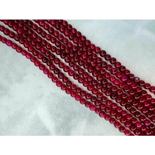 Бусины шар 4мм. Натуральный камень. Агат бордовый. 90шт / 37 см / нить