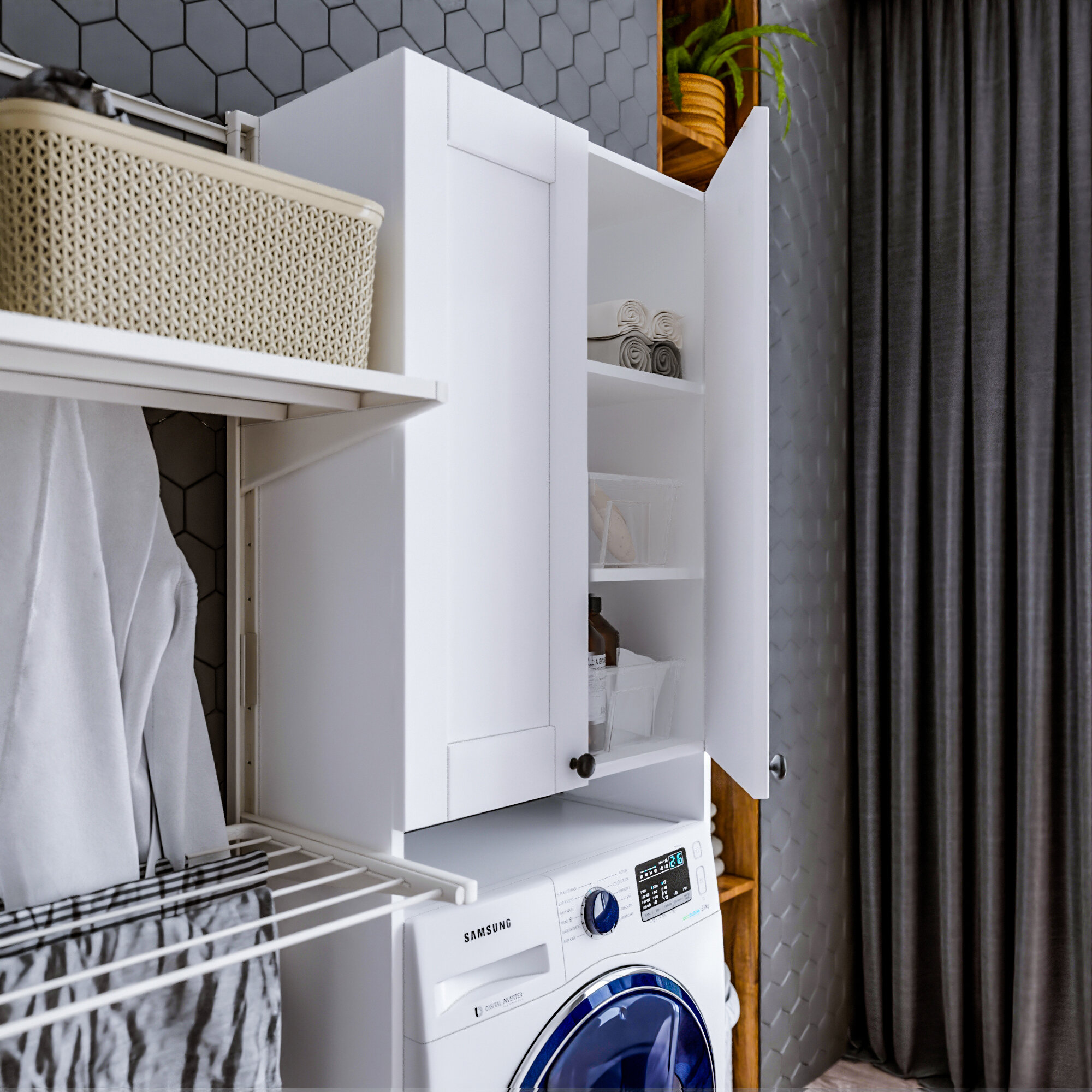 фото Шкаф над стиральной машиной FISKÅN Фискон / Хелена 64 Рамочный белый (Икея, IKEA)