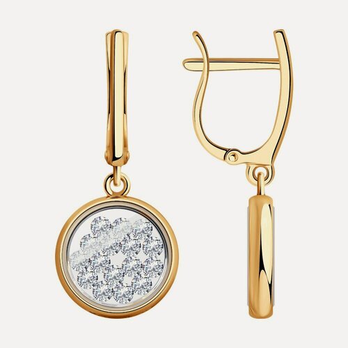 Изображение товара Серьги с подвесками, красное золото, 585 проба, минеральное стекло, фианит