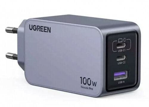 Сетевое зарядное устройство Ugreen X757 (25874) Nexode Pro 100 Вт USB-A + 2хUSB-C GaN Tech Fast Charger EU + 1M 100 Вт, серый