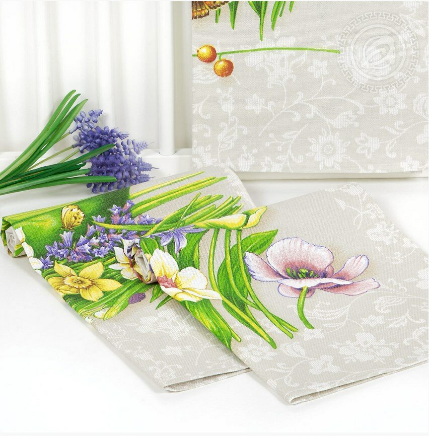 Набор кухонных полотенец «Аромат» - рогожка (3шт - 45*60см), АртПостель, цветы, весна, бабочки