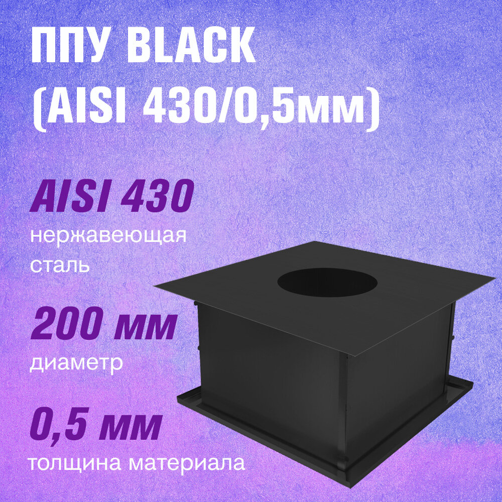 Потолочно-проходной узел из нержавеющей стали BLACK для дымохода (AISI 430/0,5мм) диаметр дымохода: 200 мм