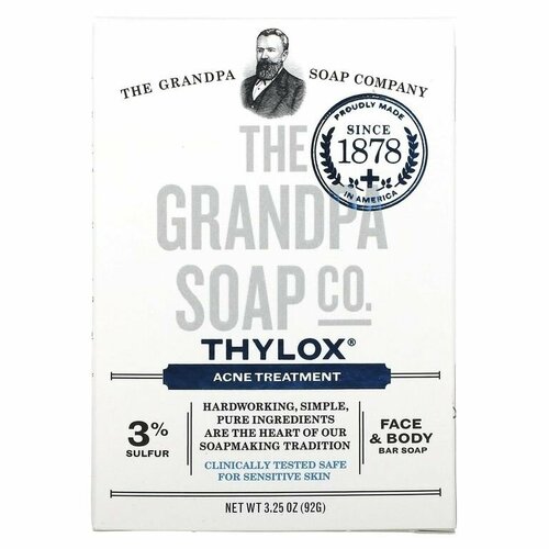 The Grandpa Soap Co, Брусковое мыло для лица и тела, Thylox, борьба с акне, 92 г