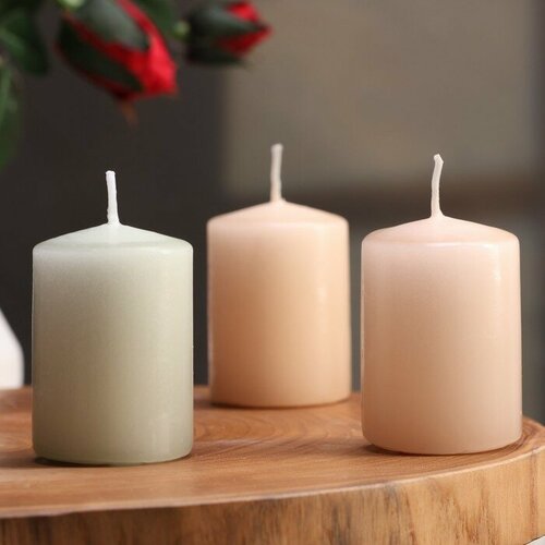 Набор свечей ароматических Сандал Зеленый чай Корица 4х6 см 3 шт в коробке 575₽