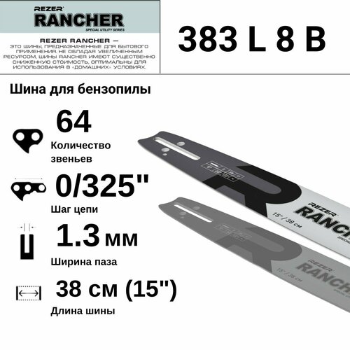 Rezer RANCHER 383 L 8 B Шина для бензопилы Husqvarna (Хускварна) 137, 142, Парма 4, 64 звена, длина шины 15