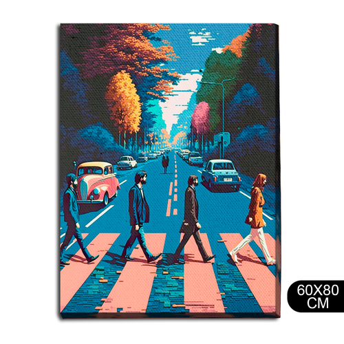 Картина интерьерная на холсте музыка Битлз (Походка, обложка альбома, минимализм, 8 bit) - 132 В 80x60