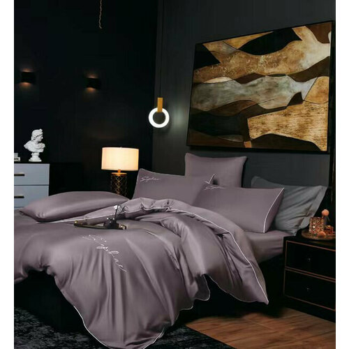 Комплект постельного белья Candie's однотонный с вышивкой на резинке Евро