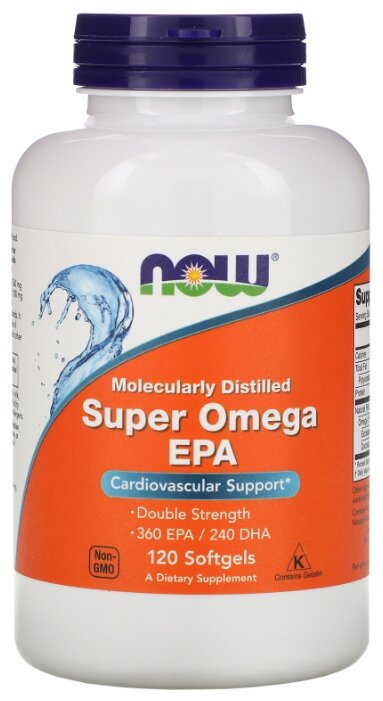Омега 3, 1200 мг NOW Super Omega-3 EPA, 120 мягких капсул, Рыбий жир, для сердца и сосудов, для мозга — фото 1