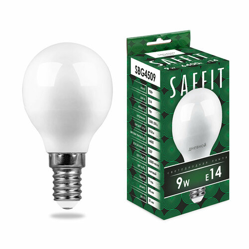 фото Лампа светодиодная saffit sbg4509 шарик e14 9w 230v 6400k 55125 fr_55125