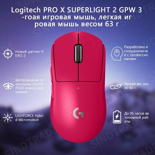 Logitech PRO X SUPERLIGHT 2 поколения Беспроводная игровая мышь легкая игровая мышь весом 63 г розовый 23598₽
