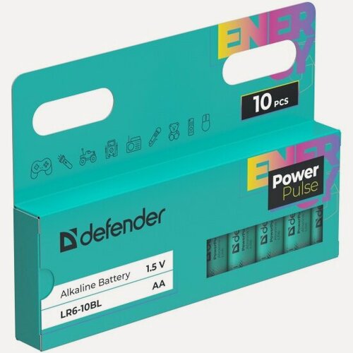 Изображение товара Батарейка алкалиновая Defender PowerPulse LR6-10BL АА, блистер, 10 шт.