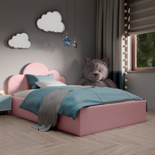 Изображение товара Кровать детская для девочки InRoom Sky с подъемным механизмом, 90х190, велюр розовый, без ножек