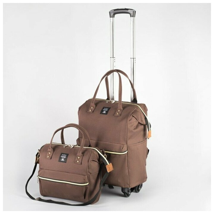 Сумка-рюкзак на колесах, с сумкой-трансформером, отдел на молнии, наружный карман, цвет коричневый - фотография № 10