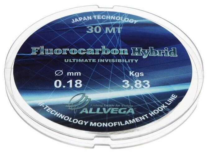Леска монофильная ALLVEGA Fluorocarbon Hybrid диаметр 0.18 мм тест 3.83 кг 30 м флюорокарбон 65%