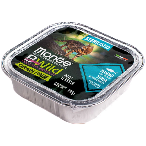 Monge Cat BWild GRAIN FREE беззерновые консервы из тунца с овощами для стерилизованных кошек 100г