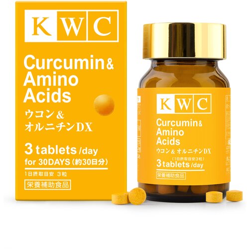 Купить Куркумин и Аминокислоты KWC (Япония), для комплексной защиты печени и нормализации пищеварения, 90 таблеток / KWC Curcumin & Aminoacids