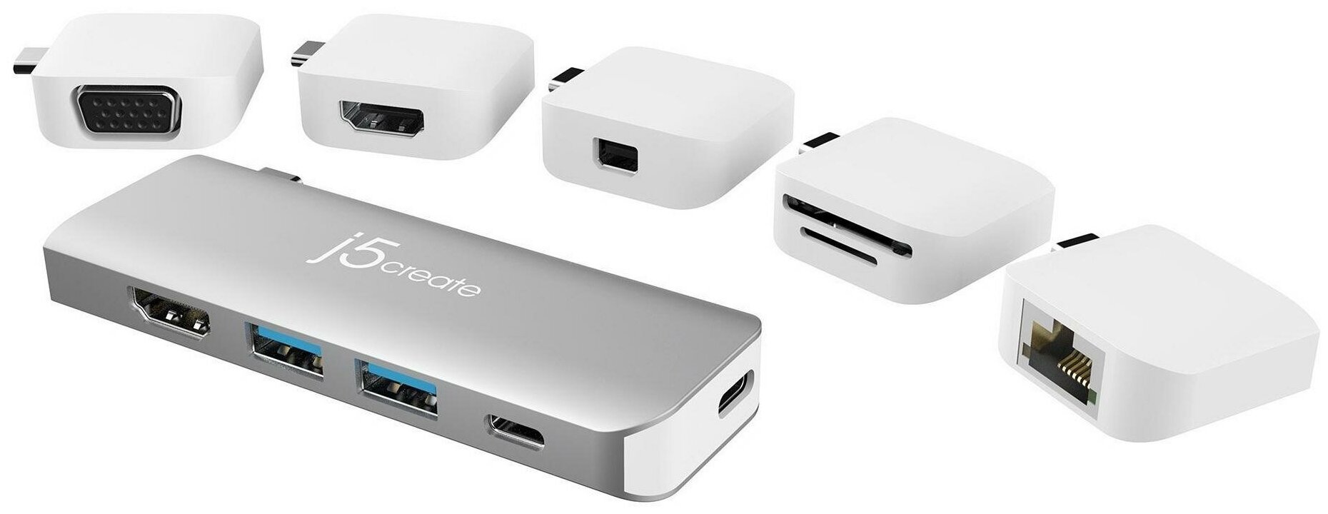 Модульная док-станция j5create ULTRADRIVE Kit USB-C с поддержкой двух дисплеев.