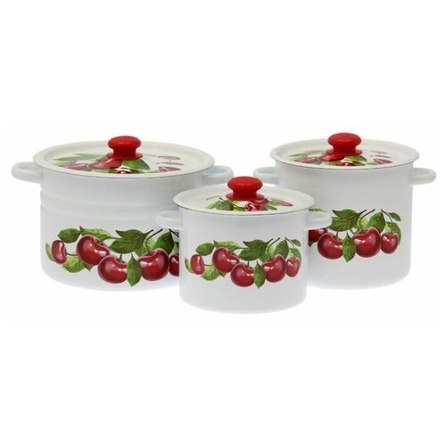 фото Набор кастрюль "вишнёвый сад", 3 предмета: 3,5 л, 5,5 л, 8 л mikimarket