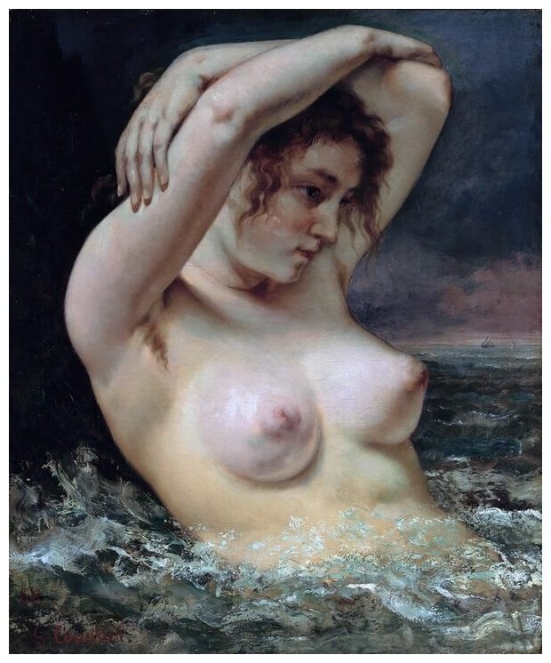 Репродукция на холсте Женщина в волнах (The Woman in the Waves) Курбе Гюстав 30см. x 36см.