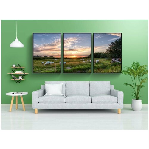 фото Набор модулных постеров для интерьера "заход солнца, пельворм, солнце" 60x90 см. в тубусе, без рамки lotsprints