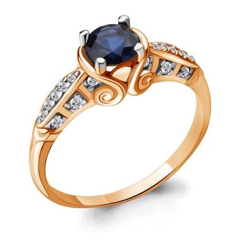 фото Кольцо из золочёного серебра aquamarine а63982б-пк с фианитом и гидротермальным сапфиром diamant-online