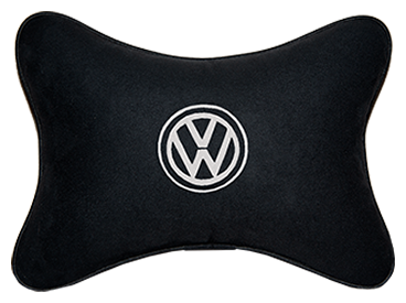 Автомобильная подушка на подголовник алькантара Black (белая) с логотипом автомобиля Volkswagen