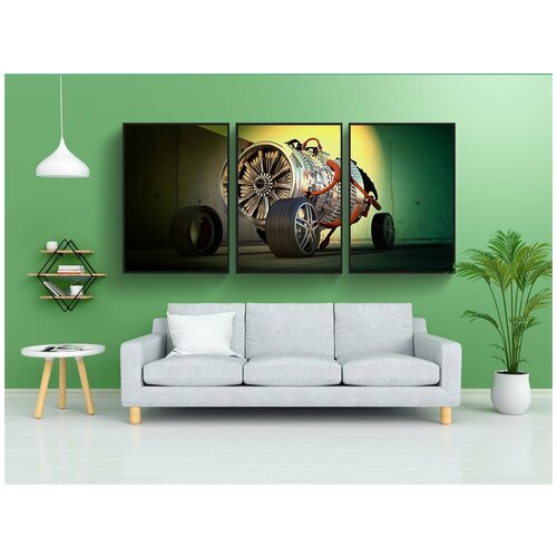 фото Модульный постер "турбина, двигатель, диски" 180x90 см. из 3х частей в тубусе, без рамки lotsprints