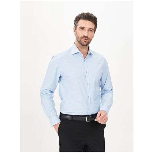 фото Рубашка мужская длинный рукав greg 220/138/zv/p stretch, приталенный силуэт / slim fit, цвет голубой, рост 174-184, размер ворота 43