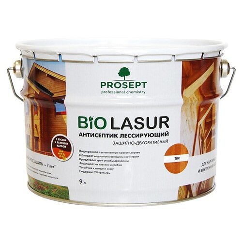 PROSEPT антисептик лессирующий BiO Lasur, 9 л, тик