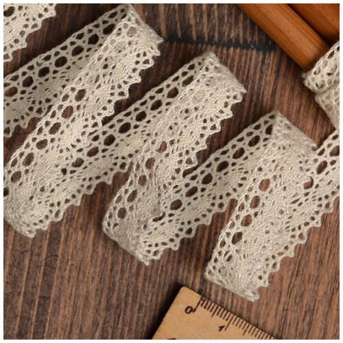 Кружево вязаное KRUZHEVO 13мм TBY-5238 хлопок тонкая нить цв01 натуральный уп10м 546₽