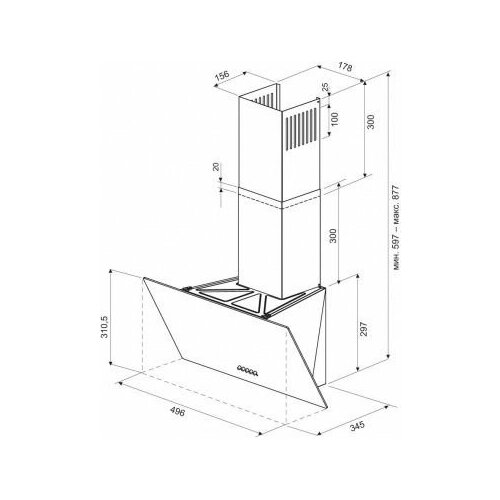 Вытяжка Krona каминная Jina 500 PB черный управление кнопочное 1 мотор 914700₽