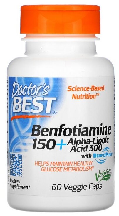 Капсулы Doctor's Best Benfotiamine 150 + Alpha-Lipoic Acid 300, 60 г, 60 шт.